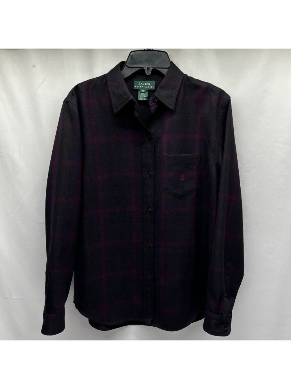 Lauren Ralph Lauren Women's Wool Plaid Long Sleeve Button-Up Shirt Size M Black